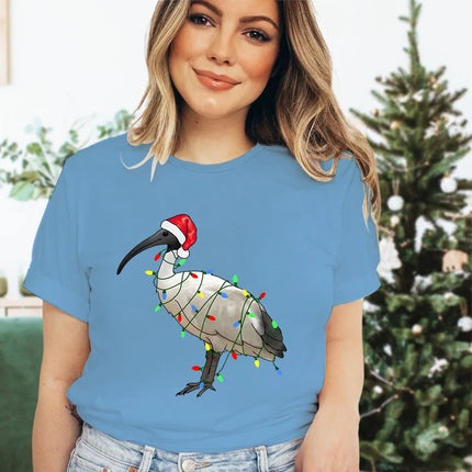 Womens Christmas T-shirt Festive Bin Chicken Graphic Print Tees Trendy Christmas Chicken Printed Women Fashion Casual T-shirts