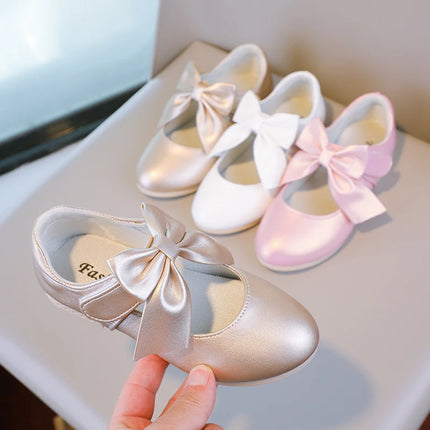 Girls Princess Shoes Shallow Bowknot Metallic Color Fashion Sweet Girl's Mary Janes Shoes Light Non-slip 26-36 Kids Ballet Flats