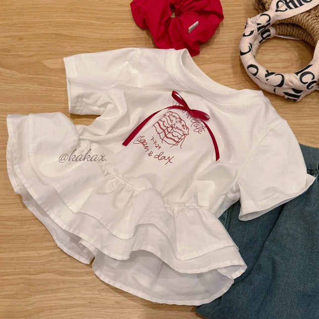 Girls  Knot T-irt Summer Children's Korean Sle Cute Faionable Skirt Panel ort Sve Trendy Cotton Casual Top