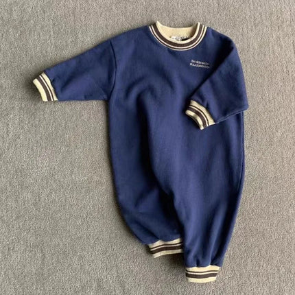Autumn Ins Toddler Boy Girl Fashion Ribbed Collar Long Sleeves Romper Infant Letter Loose Casual One-piece Baby Cotton Jumpsuit