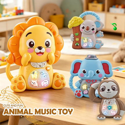 Cartoon Electric Music Toys for Kid, Lighting Musical Piano Model Lion Rabbit Elephant Early Education Gifts