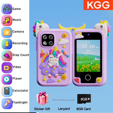 Mini Kids Smart Phone 8GB Cartoon Unicorn 2.8'' Stories Music Camera Habit Track Baby Mobile Toy Phone Educational Tools Gifts