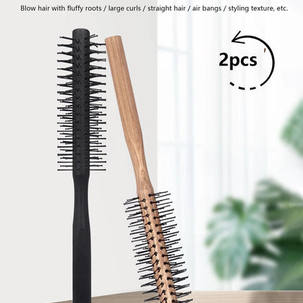 1PC Wooden Handle Curling Brush – Nylon Circular Hair Comb, Professional Salon Styling Tool for Real Hair Wigs