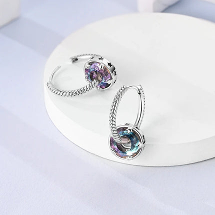 Orstarry 925 Sterling Silver Crystal Circular Eardrops Drop Earrings Women Earrings Charm Fashion Versatile Party Jewelry Gifts