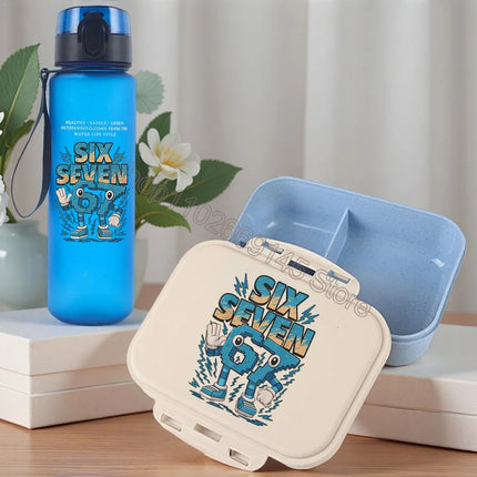 2pcs Steal A Brainrot Bento Lunch Box Water Bottle 67 Six Seven Cartoon Printed Lunch Box Boys School Supplies Children Gifts