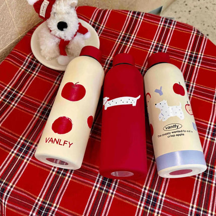 Cute Dog Small Mouth Vacuum Bottle Red Matte Dog Stainless Steel Insulation Cup New Year Christmas Gift Cup Wholesale