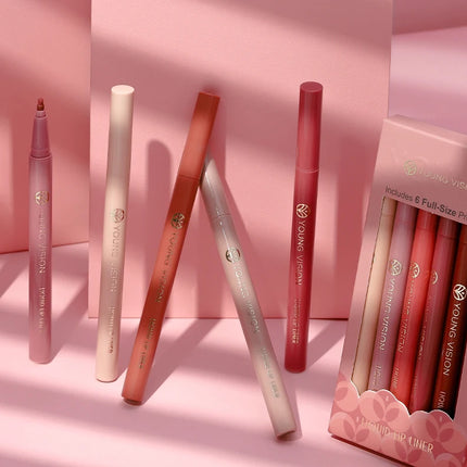 YOUNG VISION matte 6-color liquid lipliner set sponge gourd head fog face nude lipstick pen