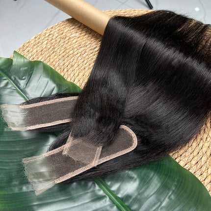 Light Yaki Straight 2x6 HD Lace Closure Deep Parting Preplucked Bleached Knots Lace Natural Color 100% Raw Virgin Human Hair