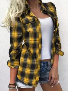 Plus Size 1XL-5XL Women Soft Polyester Fabric Plaid Shirt Casual Fall/Winter Style Machine Washable Button-Up Design Shirt
