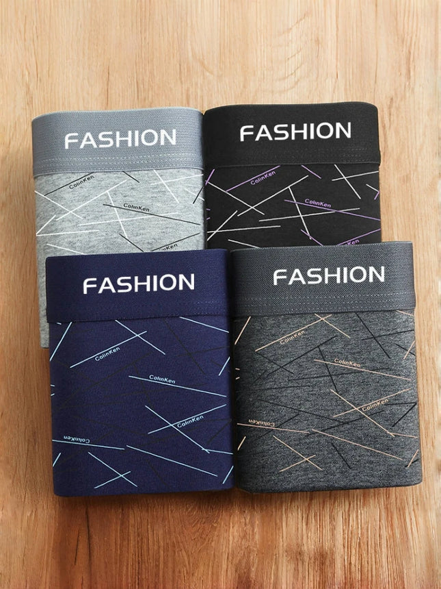 4 pieces of men's Underwear, fashionable trend high-stretch boxer shorts, breathable soft sports men's Underwear