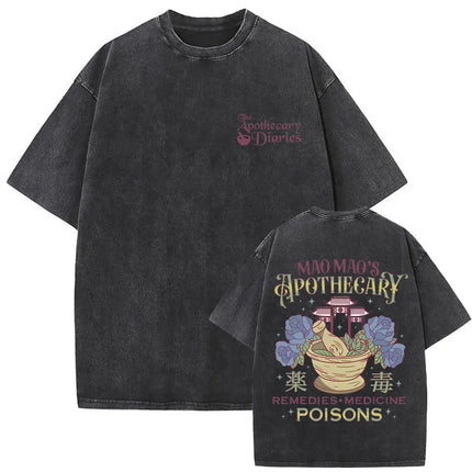 Japanese Anime The Apothecary Diaries Washed Vintage T Shirt Maomao Graphic T-shirt Men Women Cartoon Manga Funny T-shirts Tops