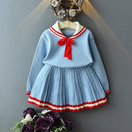 Fall toddler girl sweaters  2022 new warm knitted shirt suit skirt Korean fashion autumn winter clothes children's two piece set