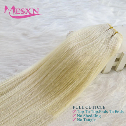 MESXN Human Hair Weft  European Remy Natural Human Hair Extensions Straight 14"-26" Can Curly Hair Weaves Blonde For Salon