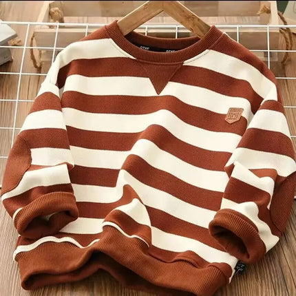 Teenage Boys' Sweater 2024 Spring and Autumn Children's Casual Top New Big Boy Stripe Loose T-shirt Sweater