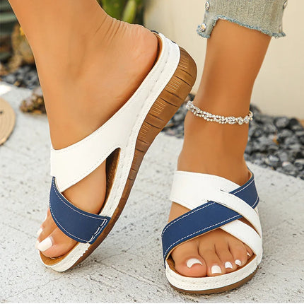 Heels Women's Sandals Mix Color Summer Shoes For Woman Sandals Slip On Wedge Heels Slippers Summer Sandals Beach Shoes Women