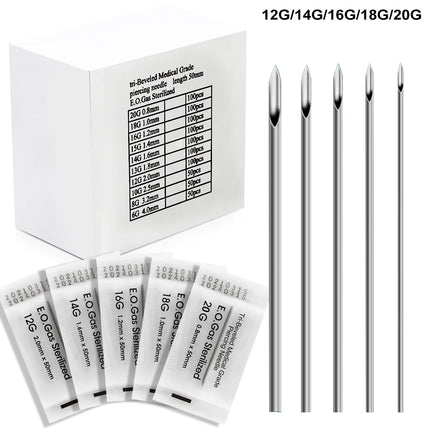 200/100/50PCS Piercing Needles Surgical Steel Disposable Body Piercing Needles E.O.Gas Sterilized Permanent Makeup Tattoo Needle