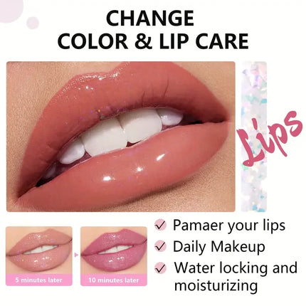 3Color Glitter Color-Changing Lip Balm,Anti-Drying and Long-Lasting Moisturizing Lip Oil, Moisturizing Jelly Lipstick Makeup