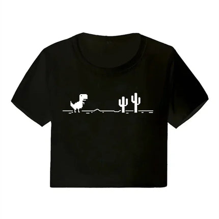 Korean Style Casual Crop Tops 2000s Y2k Print Women Tee Shirt Harajuku GOTH Cropped Mange Tshirt Funny Graphic T-shirt Female