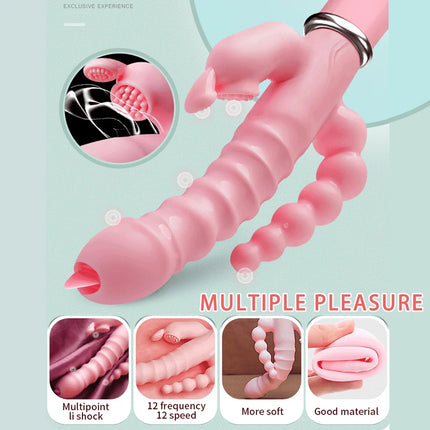 Rabbit G Spot Dildo Vibrator Clitoris Stimulator Penis Anal Double Penetration Tongue Licking Double Rod Sex Toy for Women Adult