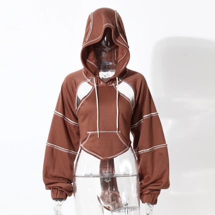 Y2k Gothic Womens HoodieTop HoodedSweatshirt Hollow Out Lace Up Long Sleeve HoddedCasualPullover Autumn