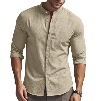 Men's Casual Cotton Linen Shirt Long Sleeve Button Down Slim Fit European Fashion Breathable Daily Wear Tops white shirt