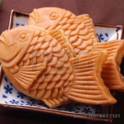 Stainless Steel Gas Taiyaki Machine 2 Pcs Nonstick Fish Waffle Making Taiyaki Baker Pan Machine Waffle Maker Equipment