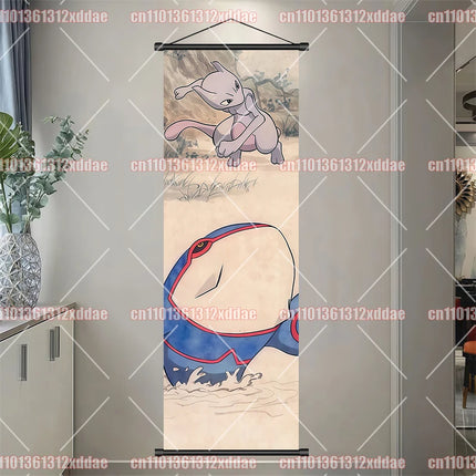 Classic Anime Pokémon Retro Scroll Painting Poliwhirl Pikachu Eevee Charizard Dragonite Squirtle Bulbasaur Creative Poster Gift