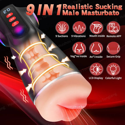 Male Masturbator 3 Sleeves Pocket Pussy Penis Pump with 9 Sucking & 9 Vibrating APP Control Mens Sex Toy Adult Sex Toys for Men