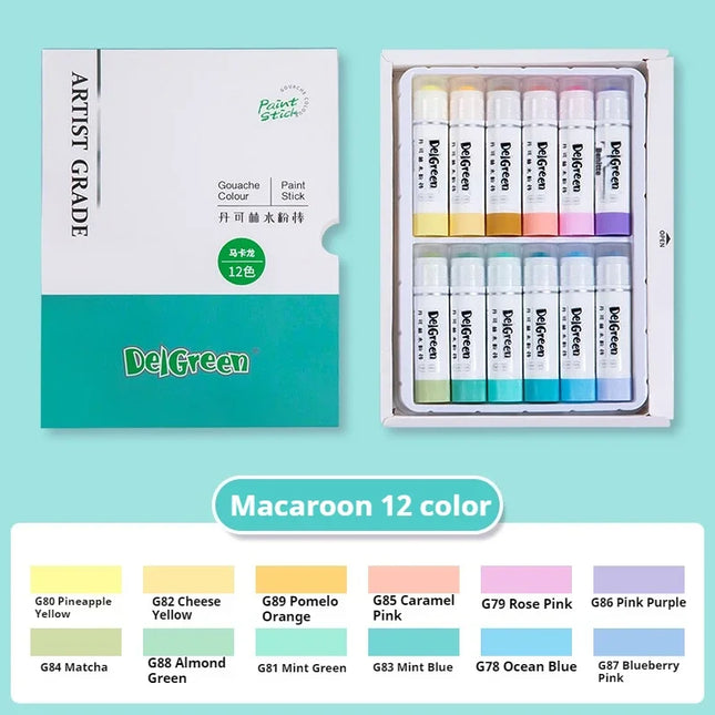 DELGREEN ARTIST GRADE Soft Solid Gouache Paint Sticks/Pastels/Crayons 6/12/18/24 Colors Graffiti Drawing Safe Non-toxic Pastels