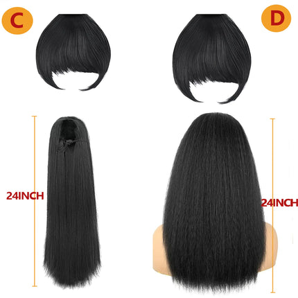 Yaki Straight Clip-In Ponytail Extension with Bangs for - Heat-Resistant Synthetic Hairpiece, Looking Drawstring Ponytails
