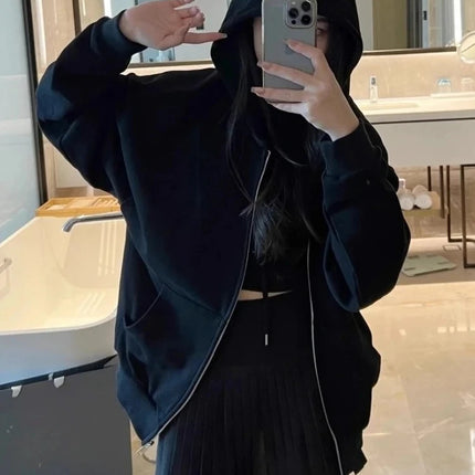 Black Sports Women's Coat Autumn New Cotton Zipper Sweatshirt Outerwear Grey Loose Casual Korean Fashion Classic Hoodies Jacket