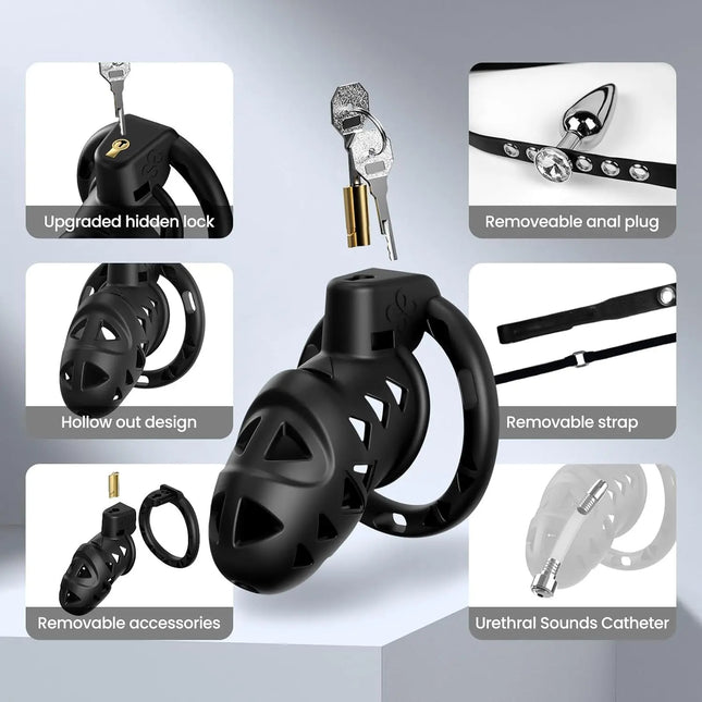 Male Chastity Cock Cage with Anal Butt Plugs Adjustable chastity belt in 3 sizes Penis Cage BDSM Bondage Adult Sex Toys For Man