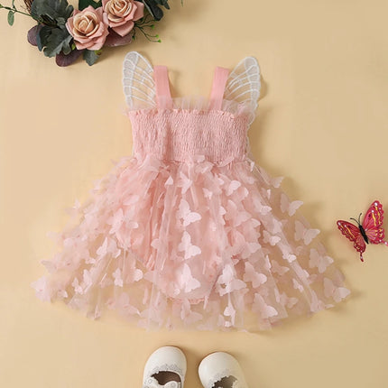 Pudcoco Infant Newborn Baby Girls Rompers Dress, Sleeveless Pleated Butterfly Tulle Patchwork A-line Dress for Party 0-24M