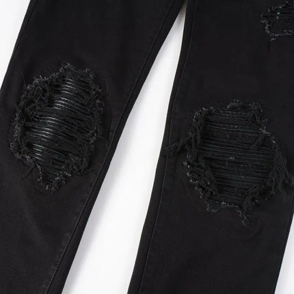High Street 2025 Korean Luxury Clothing Brand Black Jeans Men's Scratched Patch Beggar Cowboy Elastic Slim Small Foot Pants
