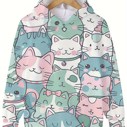 Children's Clothing﻿﻿ Hoodies Long Sleeve Kids Clothes Girl Boy Autumn Sweatshirt Cartoon 3D Cat Print Streetwear Children Top