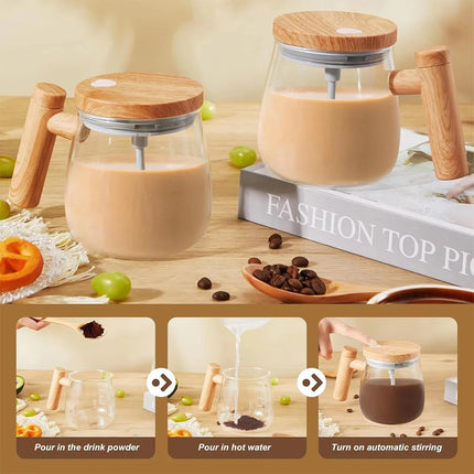 400ml Electric Self Stirring Coffee Cup Waterproof Glass Mug with Automatic Protein Powder Mixing Function