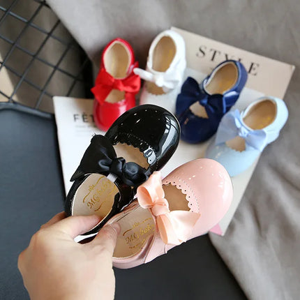 Toddlers Girls Shoes Children's Flats PU Patent Leather Kids Dress Shoes Soft Cute Princess Sweet With Butterfly-knot Bowtie New