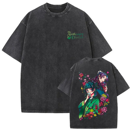 Japanese Anime The Apothecary Diaries Washed Vintage T Shirt Maomao Graphic T-shirt Men Women Cartoon Manga Funny T-shirts Tops
