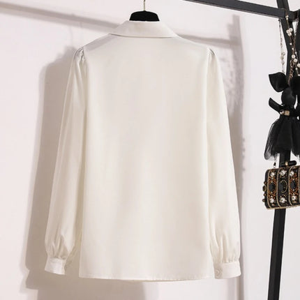 2026 Plus Size Women's Shirt Lantern Sleeve Butterfly Knot Casual Tops White Commute Formal Fashion Blouse Woman Clothing