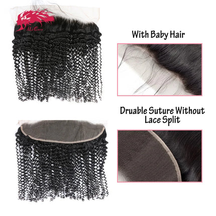 Ali Queen 13x4 Kinky Curly Lace Frontal Human Hair Pre plucked Natural Hair Line With Baby Hair Indian Virgin Hair 130% Density