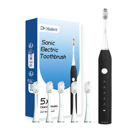 Dr.Yadent Sonic Electric Toothbrush for Adults 5 Modes Rechargeable Toothbrush IPX7 Waterproof 6 Brush Heads Type-C Gum Care