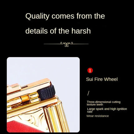 Steel Tone Grinding Wheel Open Flame Gas Lighter Side Slide Oblique Fire Metal Torch Lighter Cigarette Gift Men Gadget Birthday