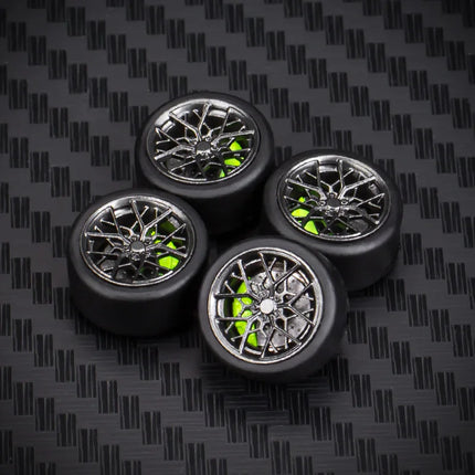 1 Set 10.8mm 1/64 Model Car Wheels for HW Ball Bearing Tires with Brake Disc Caliper Axles Rims for 1:64 Toy Models Tomica JDM