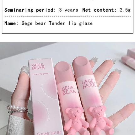 Cute Little Bear Lip Glaze Mist Face Matte Velvet Lipstick Holding Makeup Whitening Lip Cream Coloring Lip Color