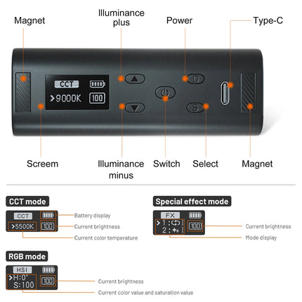 Magnetic Handheld Light Wand Full RGB Mini LED Video Light Stick Camera Tube Light for Studio Photography Tik Tok YouTube Vlog