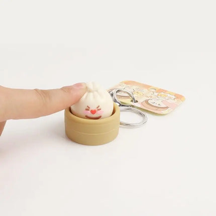 1/2Pcs Decompression Bun Clicker Keychain Mini Steamed Bun Stress Relief Toy Pendant Backpack Hanging Decoration·