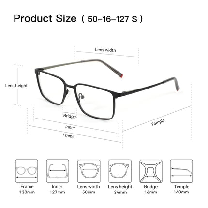 ZENOTTIC (S Size) Metal Rectangle Custom Prescription Eyeglasses For Men Anti Blue Light Myopia Optical Classes Progressive Lens