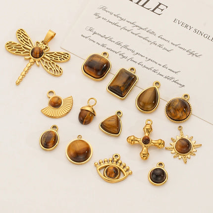 2-5pcs Stainless Steel Water Drop Butterfly Cross Natural Stone Pendant DIY Fashion Jewelry Accessories Manufacturing Supplies