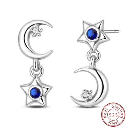 Real 925 Sterling Silver Star Earrings For Women Sparkling Zircon Ear Studs Luxury Fine Engagement Wedding Jewelry Gift For Girl