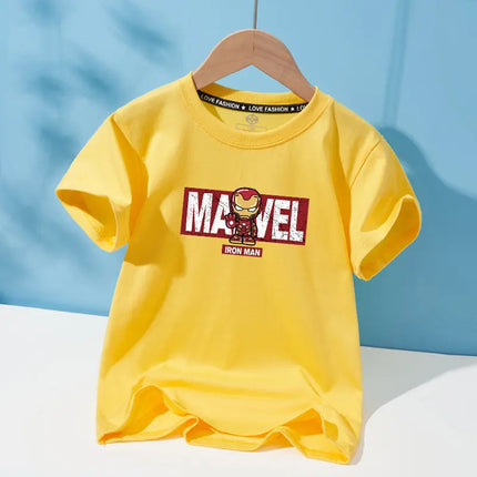 2026 Iron Man Pure Cotton Short Sleeved T-shirt Round Neck Marvel Pure Cotton Children's Clothing Handsome Parent-child Outfit